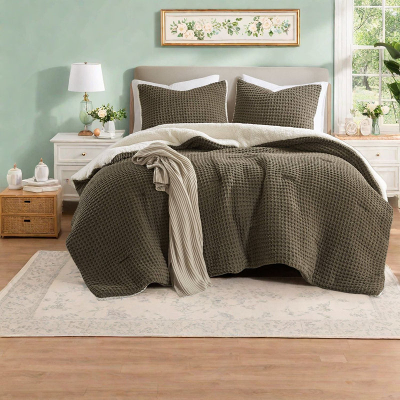 Cozy King Bedding Sets, Polyester Chenille Waffle Sherpa For Home