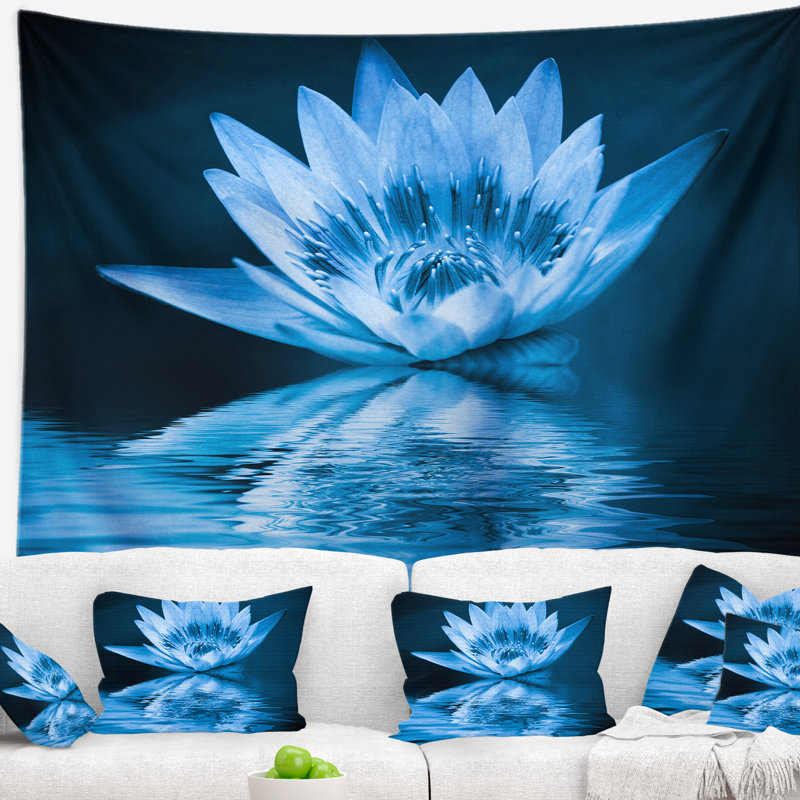 Tapisserie florale de nénuphar bleu, H 50 po x l 60 po