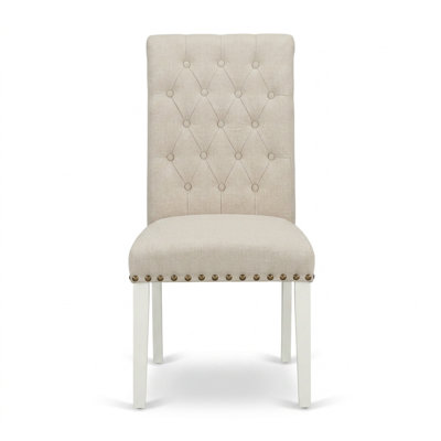 Ensemble de salle à manger rectangulaire 5 pièces en bois blanc et tissu lin, avec chaises Parsons à rallonge papillon