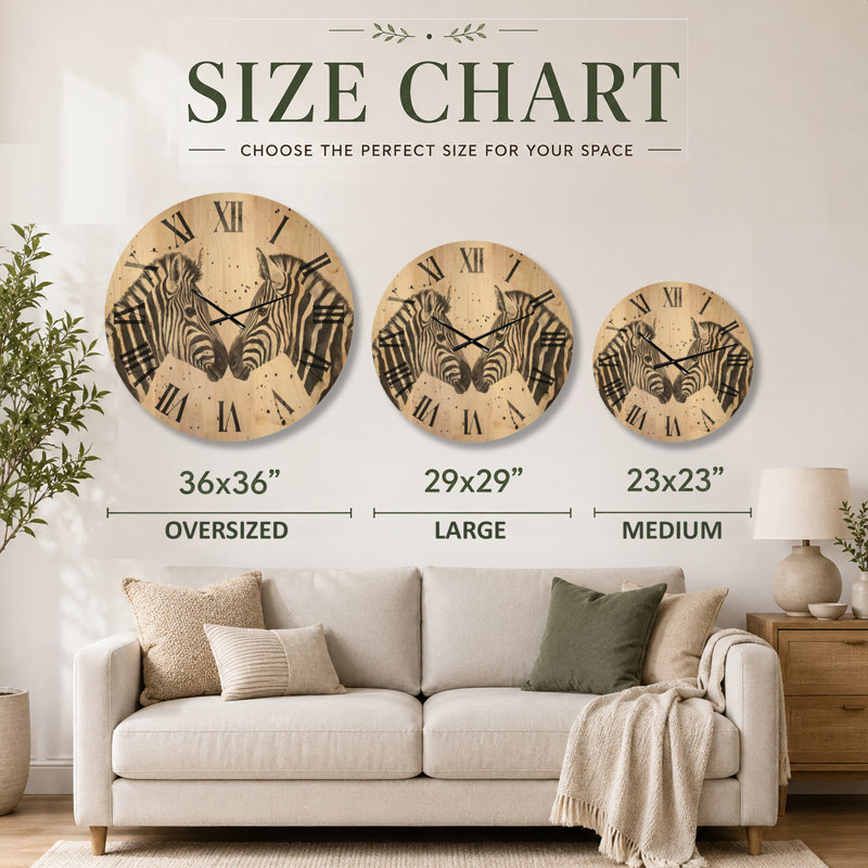 Très grande horloge murale en bois avec motif de zèbre noir et blanc, Oversized