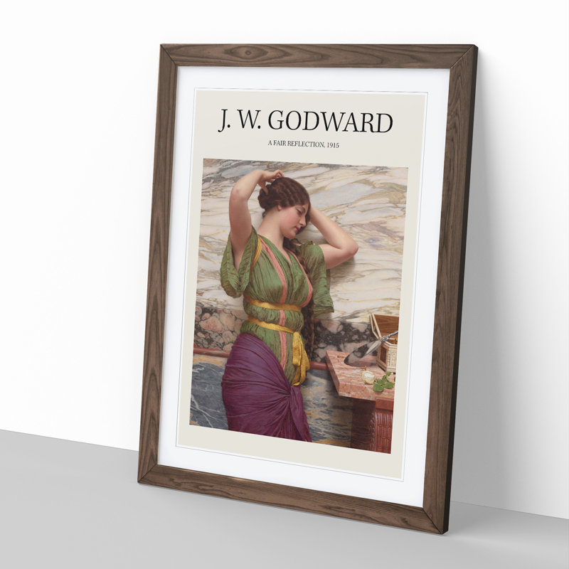 A Fair Reflection by John William Godward - Picture Frame Painting, 36cm H x 27cm W x 2cm D, Walnut Framed