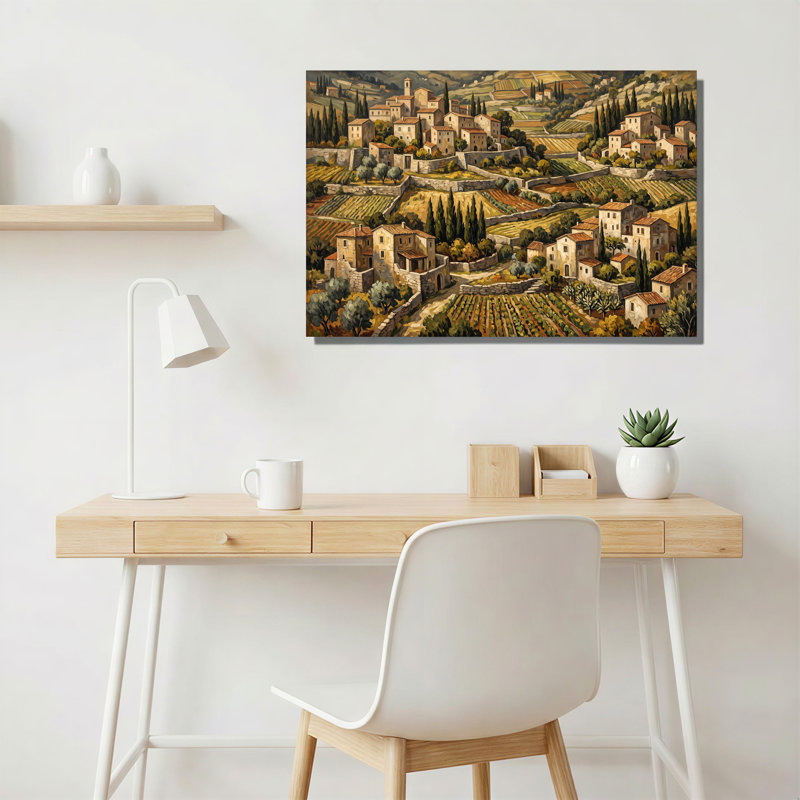 Hillside village avec toits en terre cuite et vignobles sur toile, H 16 po x l 24 po