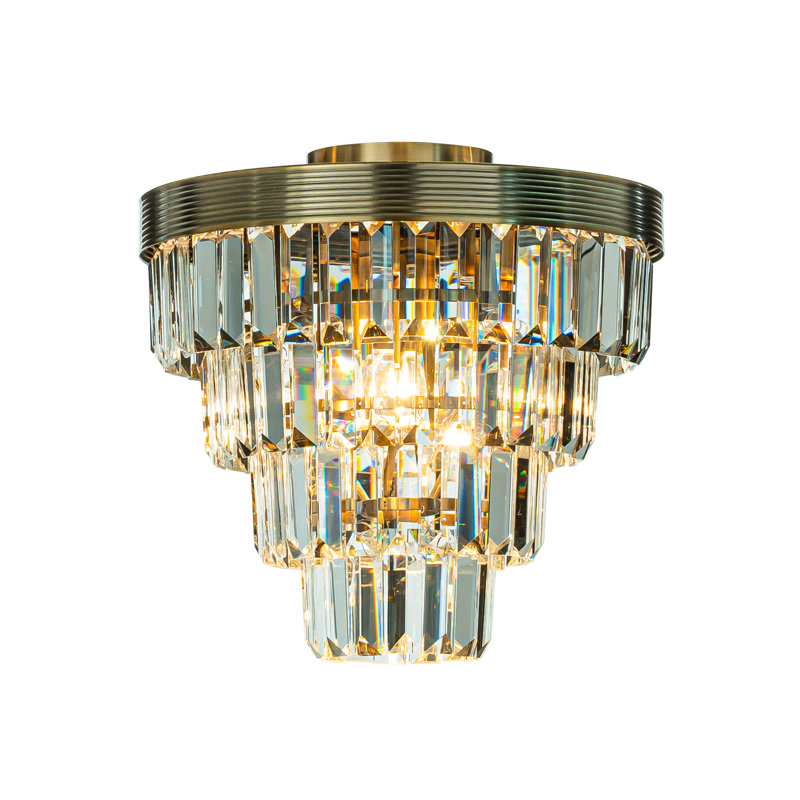 Anaruth Mid-Century Modern Crystal Flush Mount Ceiling Light for Bedroom, Antique Brass