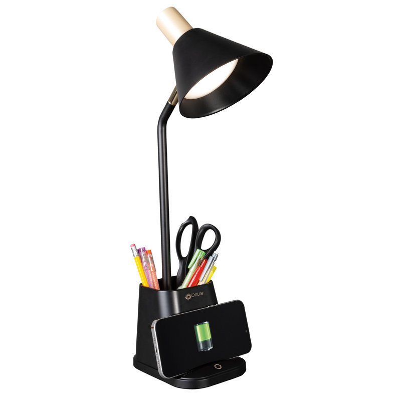 Lampe de bureau à DEL avec charge sans fil OttLite Merge 3 réglages de luminosité, espace de rangement