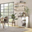 Buffet de cuisine - Buffet blanc 33 "avec porte de grange coulissante et tablette de rangement réglable