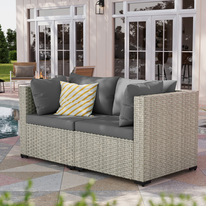 2 Pieces Design-Oriented Rattan Patio Sofa With Cushions, Gray