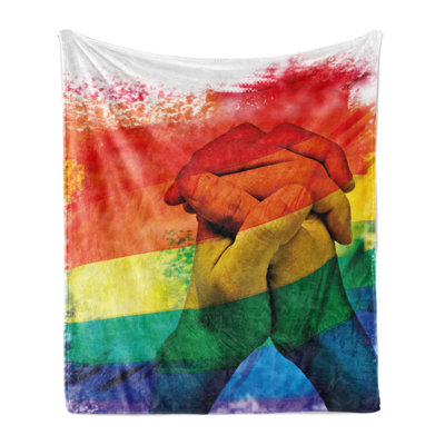 Ambesonne Pride Fleece Throw Blanket Gay Couple Holding Hands Multicolor