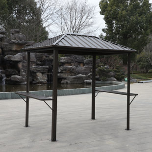 Grill Hardtop Gazebo, Outdoor Metal Hard Top Structure, Permanent BBQ Gazebo With Galvanized Steel & Aluminum Frame, Shelved Pavilion For Patio, Backyard Lawn, Garden, Single - Roof Design
