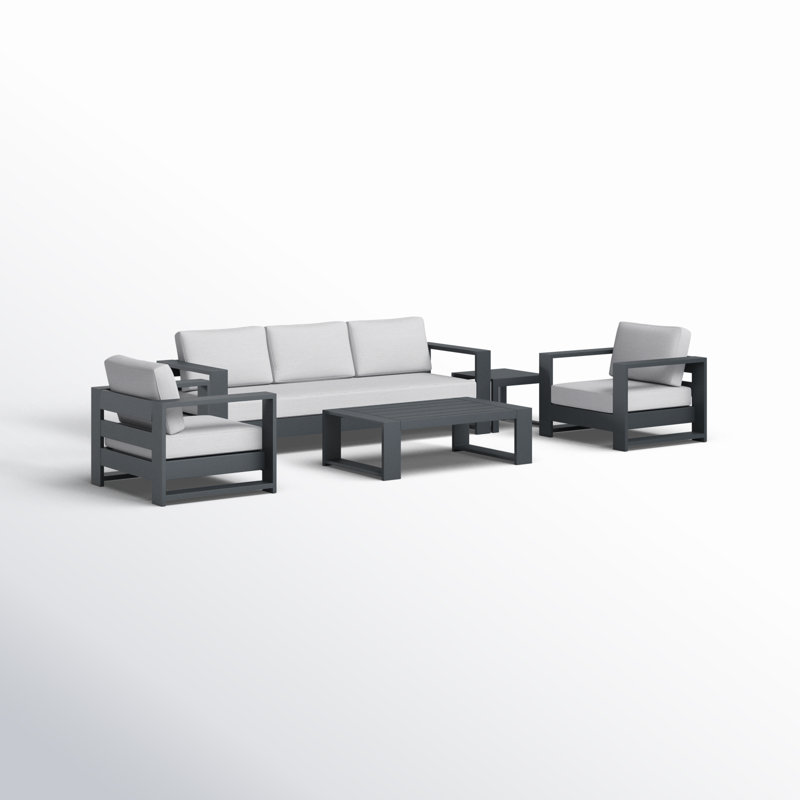 Ensemble de conversation d'extérieur en aluminium avec table de bout Hoyt, 5 pièces: table basse, table de bout, 1 canapé,