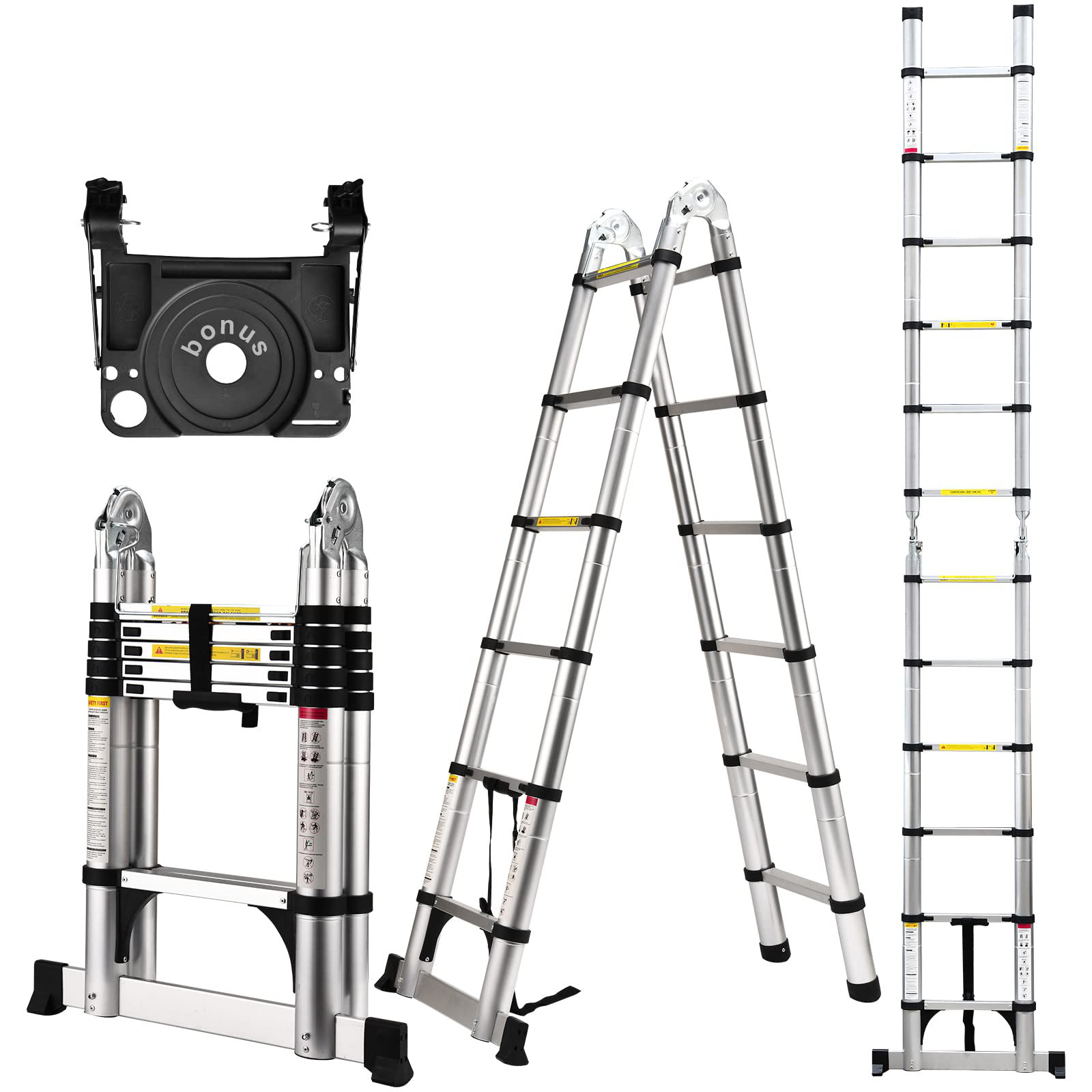 WFX Utility™ 12 - Step Aluminum Lightweight Folding Extension Ladder ...