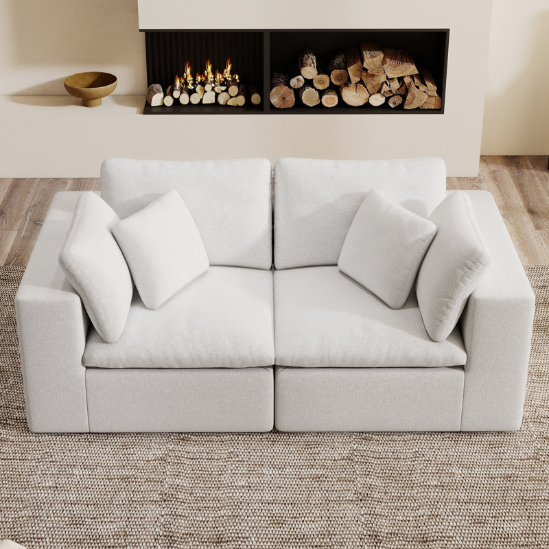 Causeuse 78 po en chenille, canapé sans os à compression, blanc, White Chenille