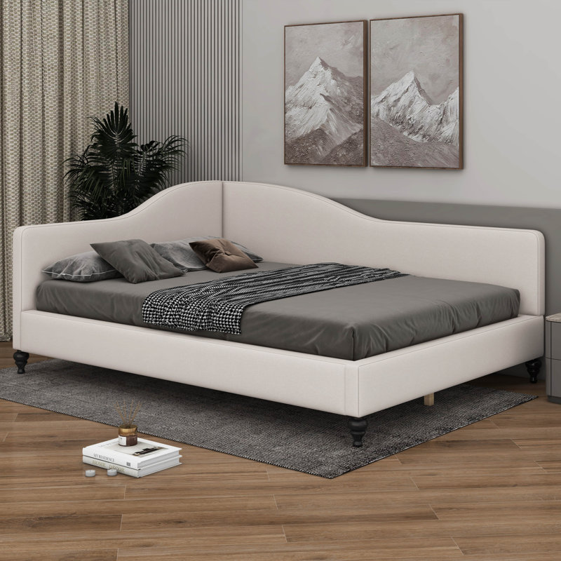  Lit de jour en L en forme de L avec pieds en bois massif, Beige, Twin