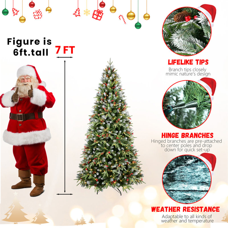 Arbre de Noël 6 pi avec 350 lumières DEL blanc chaud - 1593 branches en PE + PVC à extrémités enneigées, H 6 pi
