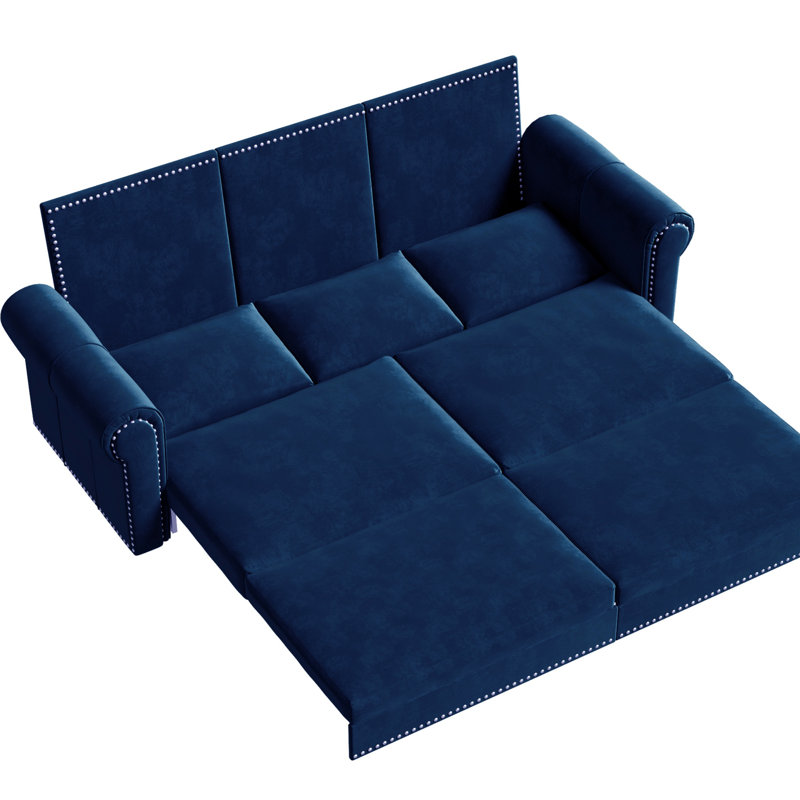 Chesterfield Sofa,93.7" King Pull Out Sofa Bed, 3-In-1 Velvet Convertible Sleeper Sofa With Nailhead Trim & Rolled Arm,Multi-Functional Sofa Bed For Living Room,Bedroom,Apartment,Office
