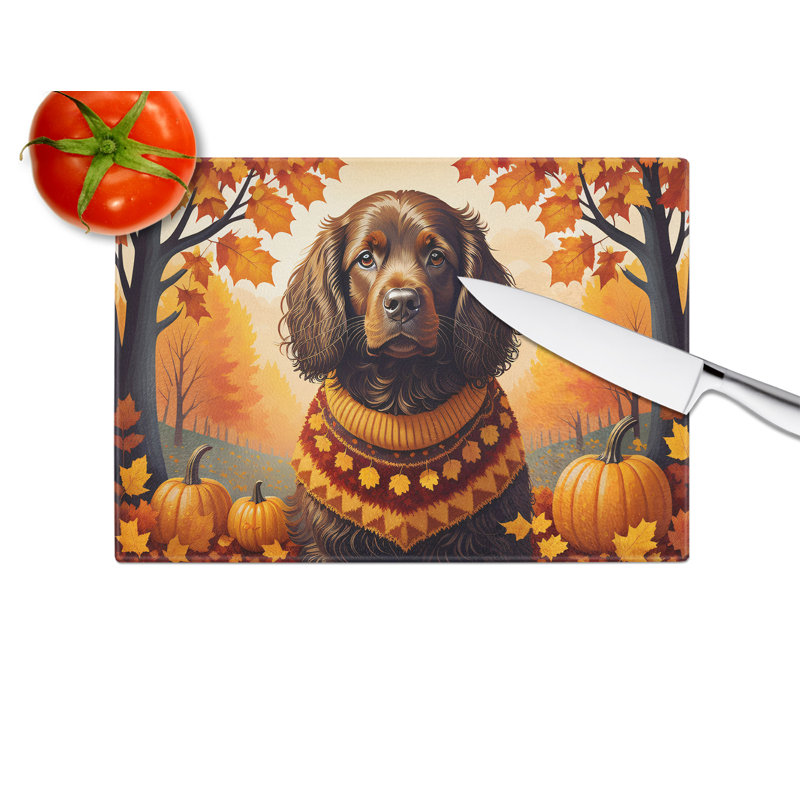 Boykin Spaniel Fall Glass Cutting Board Large