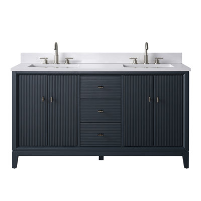 Meuble-lavabo autoportant à double cuve 60 po avec plateau en marbre Caldwell