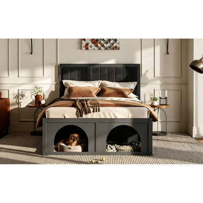 Queen Size Pet-Friendly Platform Bed with Under-Bed Nook, Heavy Duty Bed Frame, Black