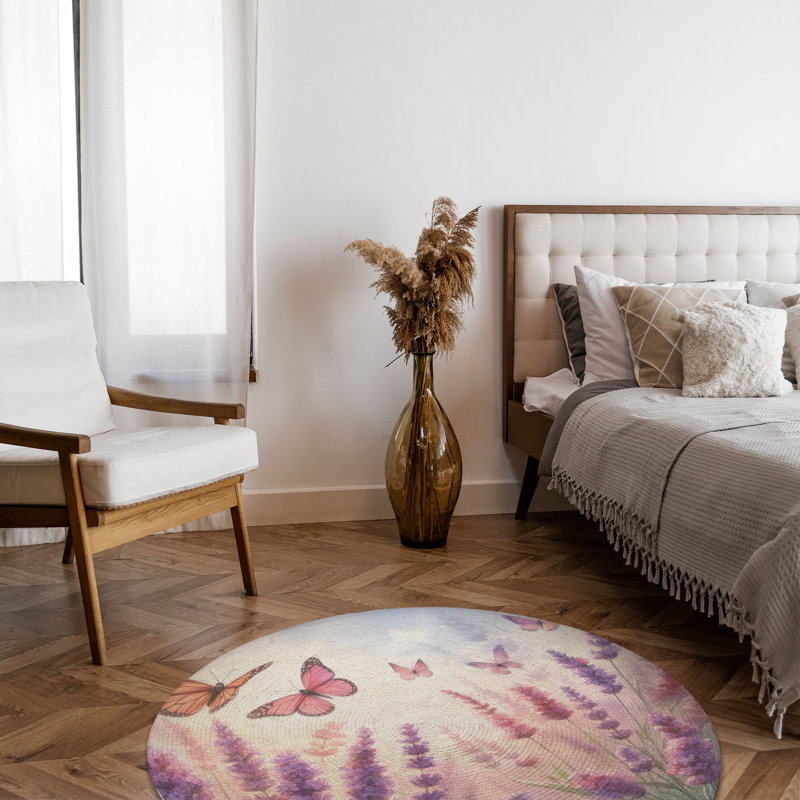 Blossom & Butterflies Braided Rug, Round 5'