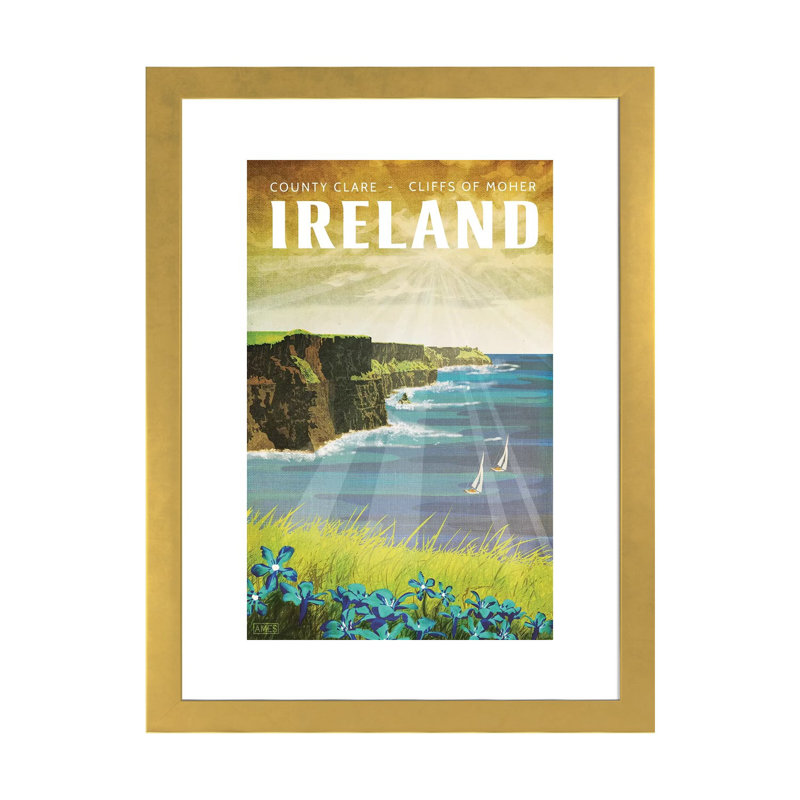 Irlande - Falaises de Moher par Missy Ames - impression d'art graphique, H 32 po x l 24 po x P 1 po, Papier encadré doré