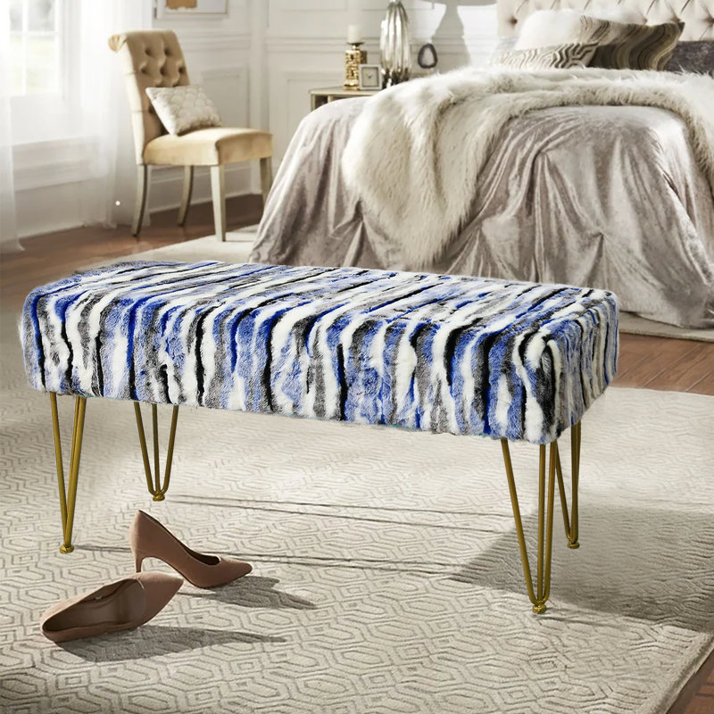 Mapoles Upholstered Ottoman, Blue Faux Fur
