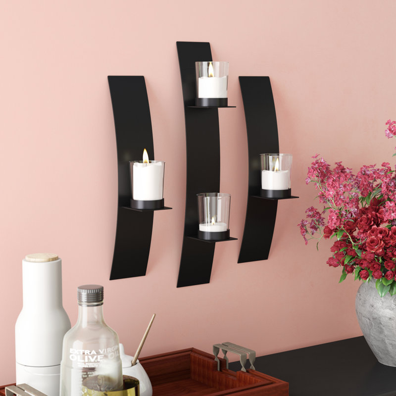 Ensemble de 3 appliques murales en fer et en verre