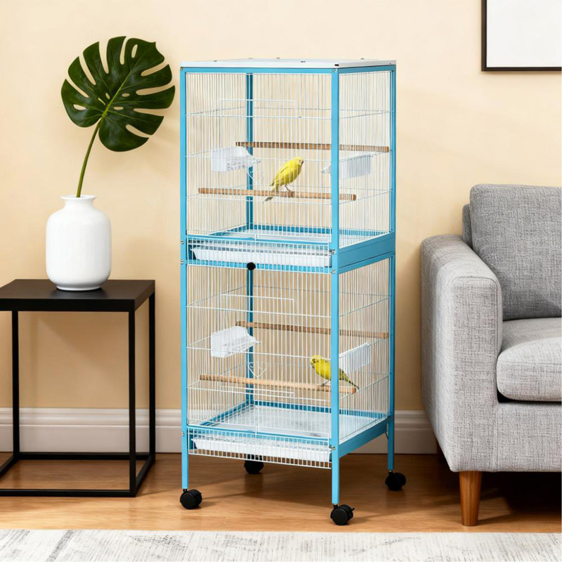 Cage à oiseaux de grand espace, maison de volière avec roulettes, quatre portes, habitat pour oiseaux facile à nettoyer