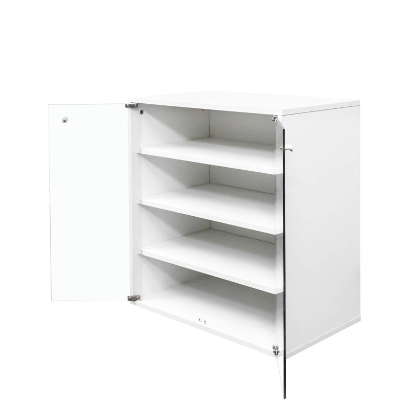 Organisateur de chaussures à DEL avec structure en bois et espace efficace - Boîte empilable pour espadrilles 4 1 porte en verre trempé