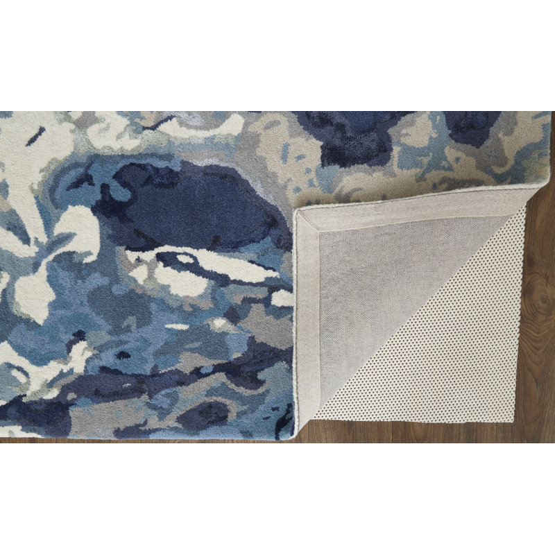 Floral Area Rug in Blue, Rectangle 10' x 14'