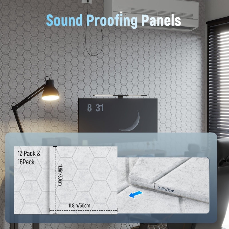 12 Pack Grey Hexagon Self-Adhesive Acoustic Wall Panels, Sound Absorbing Acoustic Foam Panels, Noise Cancelling Sound Proofing Panels for Gaming Room & Home Studio