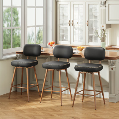 Modern Swivel Upholstered Counter Stools with Metal Frame