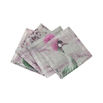 Crested Crane Cotton Sateen Cocktail Napkins
