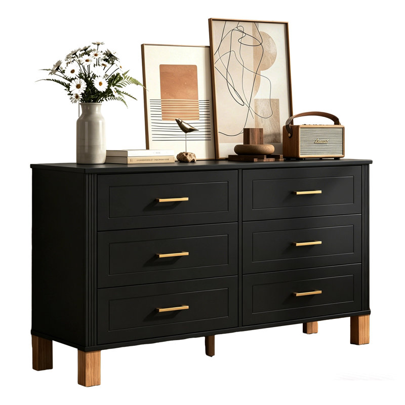Commode double 6 tiroirs en bois robuste, Noir