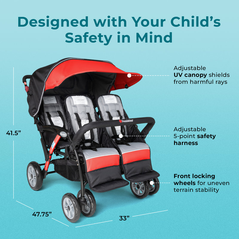 Quad Sport 4-Seat Tandem Stroller, Red