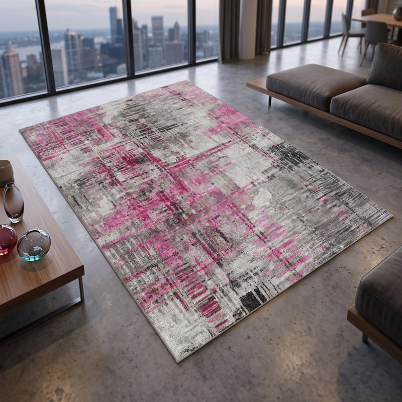 Tapis gris et fuchsia Asteria