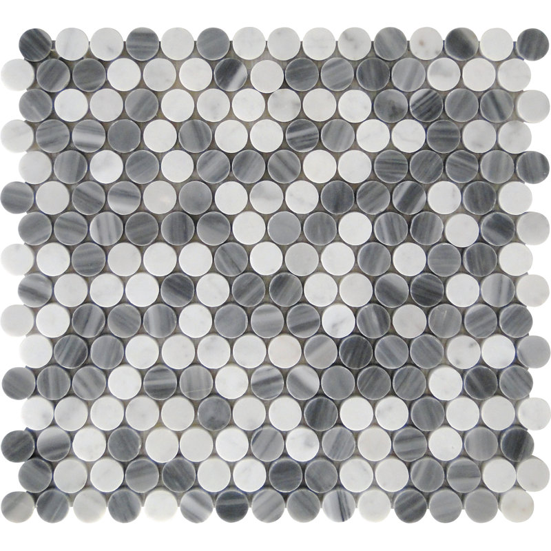 Indigo 0.8 in. x 0.8 in. Polished Marble Tile, Gray/White