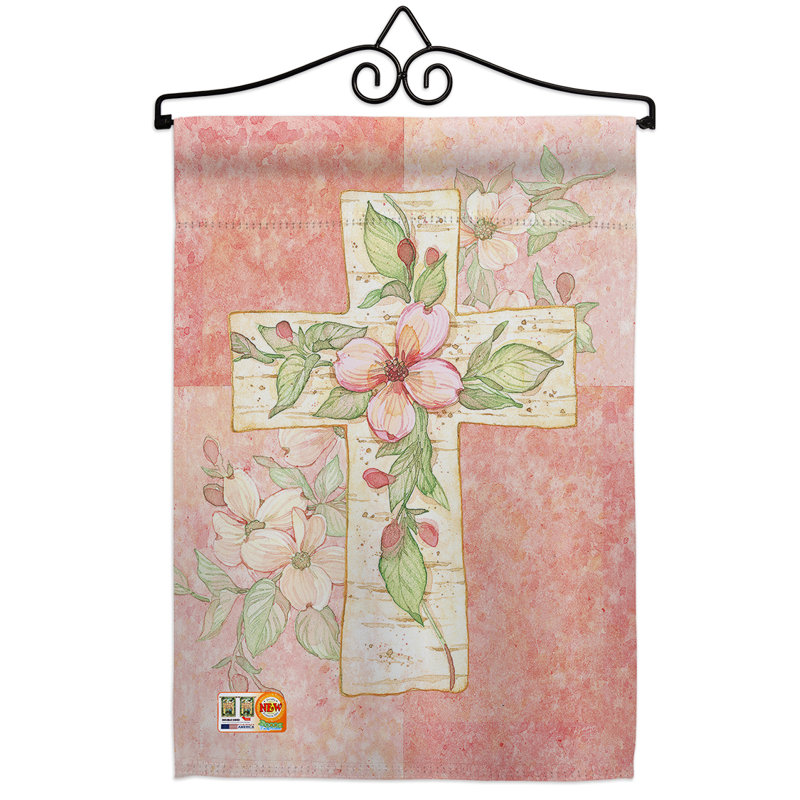 Tête de fleurs rose en polyester à 2 faces de 13 po x 19 po ensemble de drapeaux