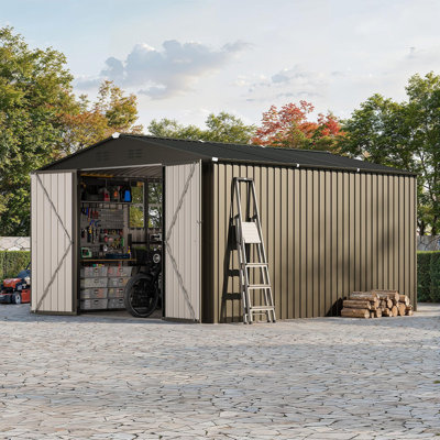 10x12 FT Storage Shed with Lockable Door, Gable Roof & Grid Window - All-Weather Garden Storage Unit for Bikes, Tools & Patio Supplies