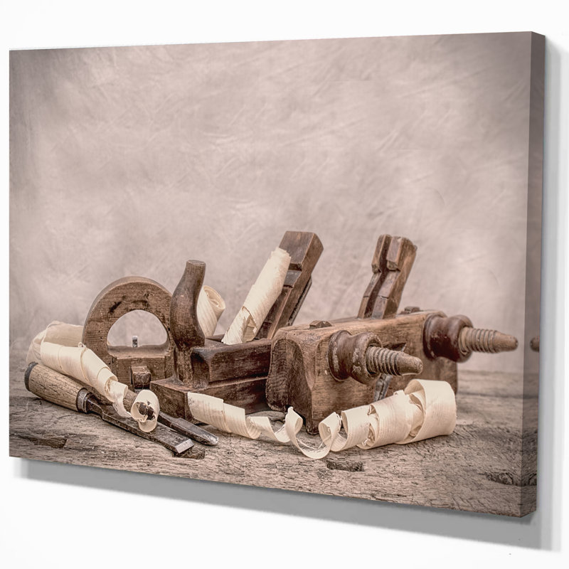 Outils d’ébénisterie rétro, impression sur toile tendue, H 20 po x l 20 po x P 1 po