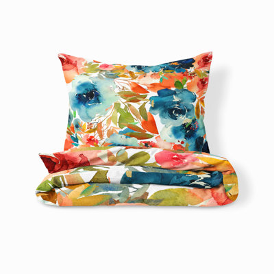 Housse de couette et taies décoratives rouges et bleues