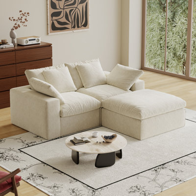 Canapé modulaire modulaire, 3 sièges, canapé modulaire compressé de style minimaliste moderne, canapé-lit pour le salon, canapé confortable avec canapé et repose-pieds, blanc