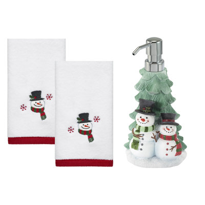  Winter Snowman Lotion Dispenser & 2-Pack Fingertip Towel Set