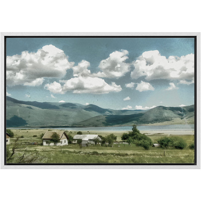 «Pastel Valley Vintage Farm Cottage» sur toile, Cadre blanc, H 24 po x l 36 po