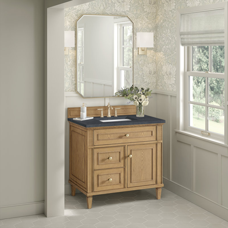 Lorelai 36'' W Single Vanity, Charcoal Soapstone, Light Natural Oak, 8" Widespread