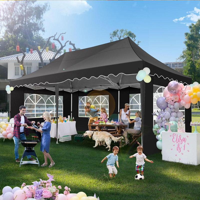 Auvent 10 x 30 avec 8 parois latérales, auvent robuste Wave Eave , Noir