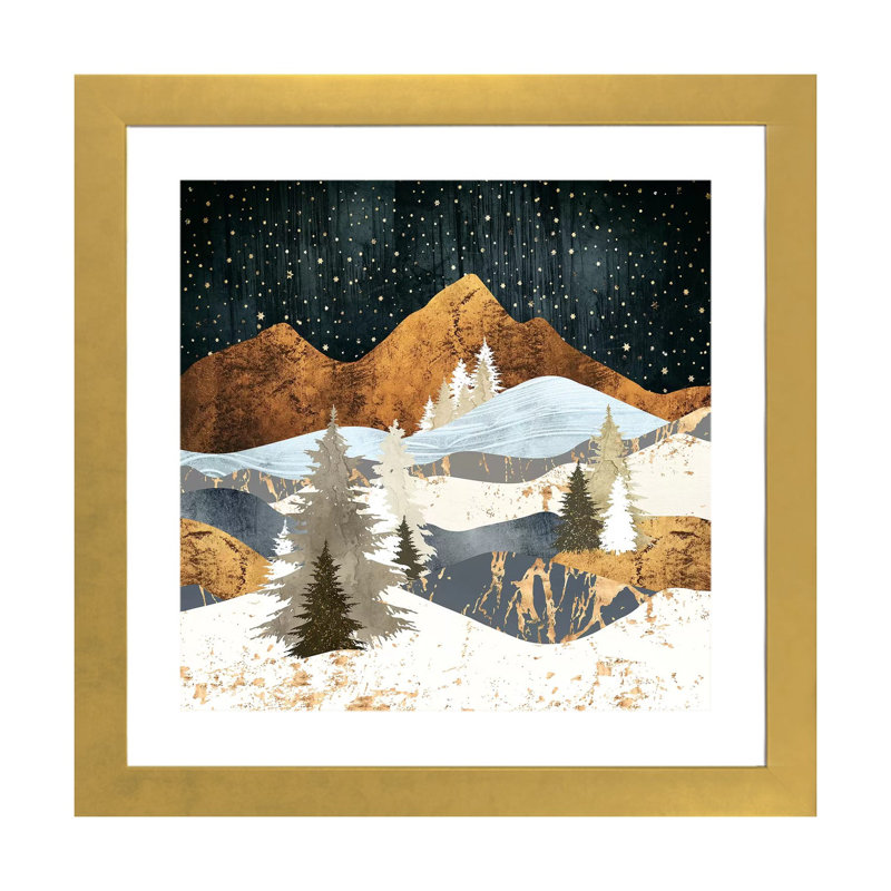 Étoiles d'hiver - reproduction d'impression, Papier encadré doré, Blanc, H 24 po x l 24 po x p 1 po