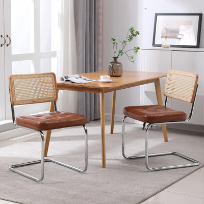 2 chaises de salle à manger, chaises industrielles rembourrées avec dossier en rotin, brun