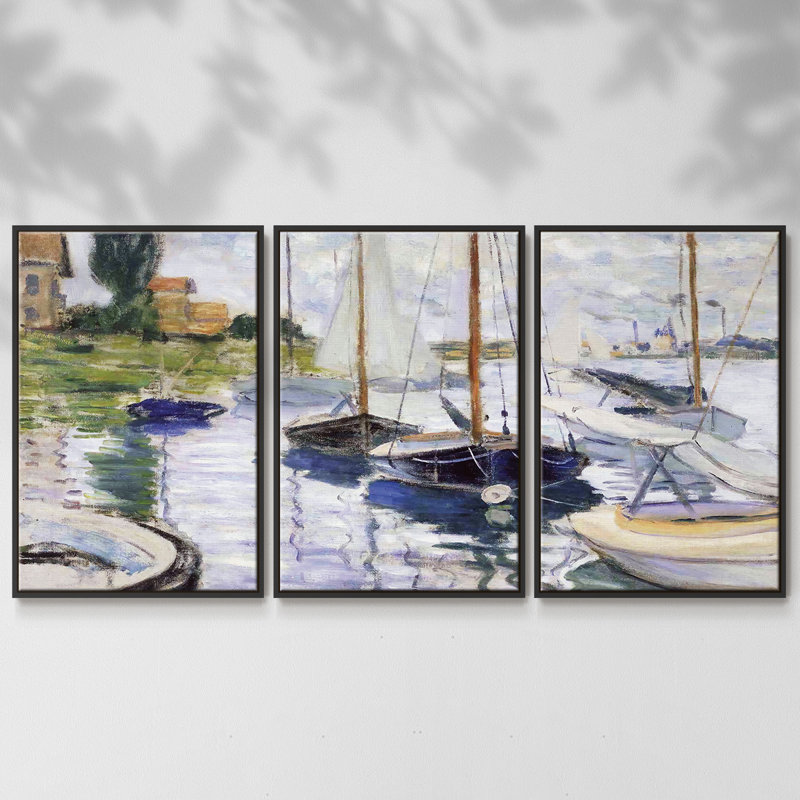 Bateaux à petit - Toile encadrée multi-pièces, H 40 po x l 78 po x P 2 po, Noir