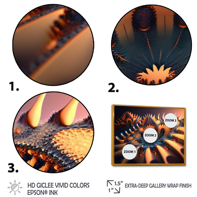 Reproduction d'art sur toile Hildulf Turquoise Fractal I, H 12 po x l 20 po x P 1 po, Cadre flottant doré