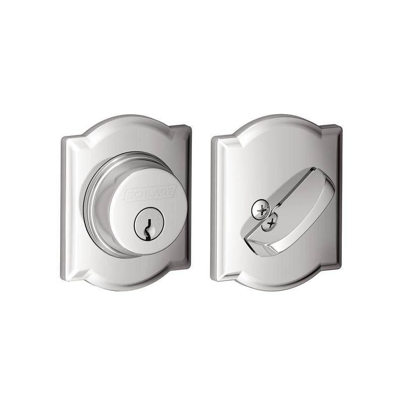 Single Cylinder Deadbolt with Camelot Trim, Bright Chrome