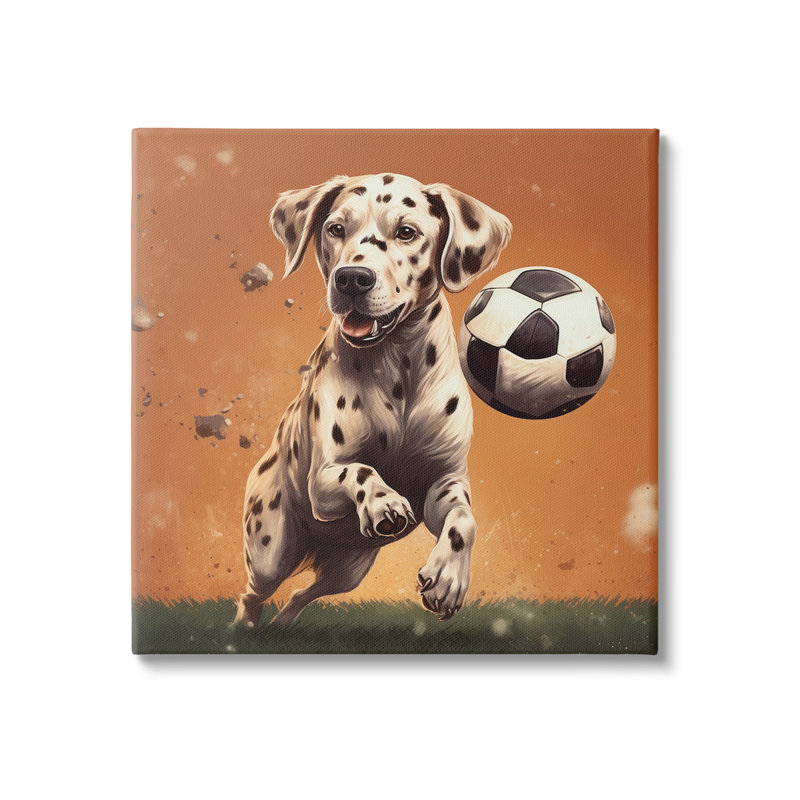 Dog Playing Soccer Canvas Wall Art by Lazar Studio, H 30 po x l 30 po
